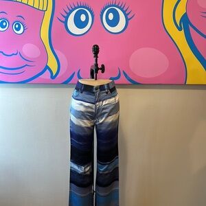 Moschino Jeans Stretch Satin Blue White Pants The Nanny